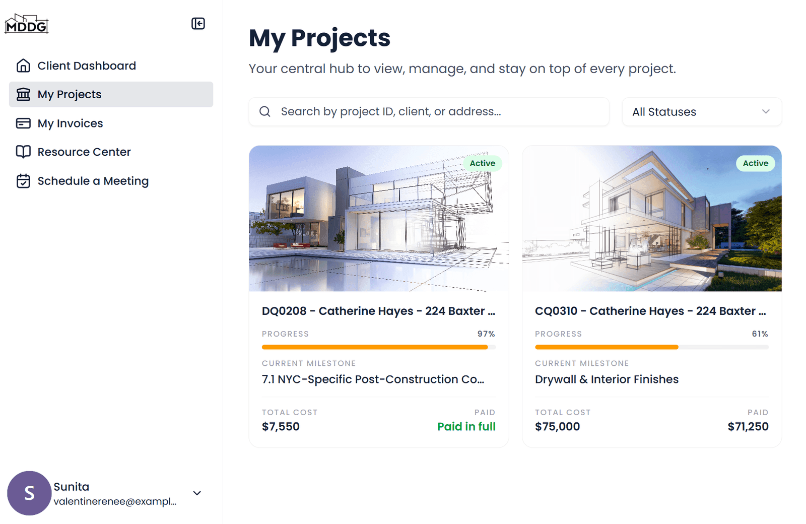 Medina Design & Development — platform screenshot (demo data)