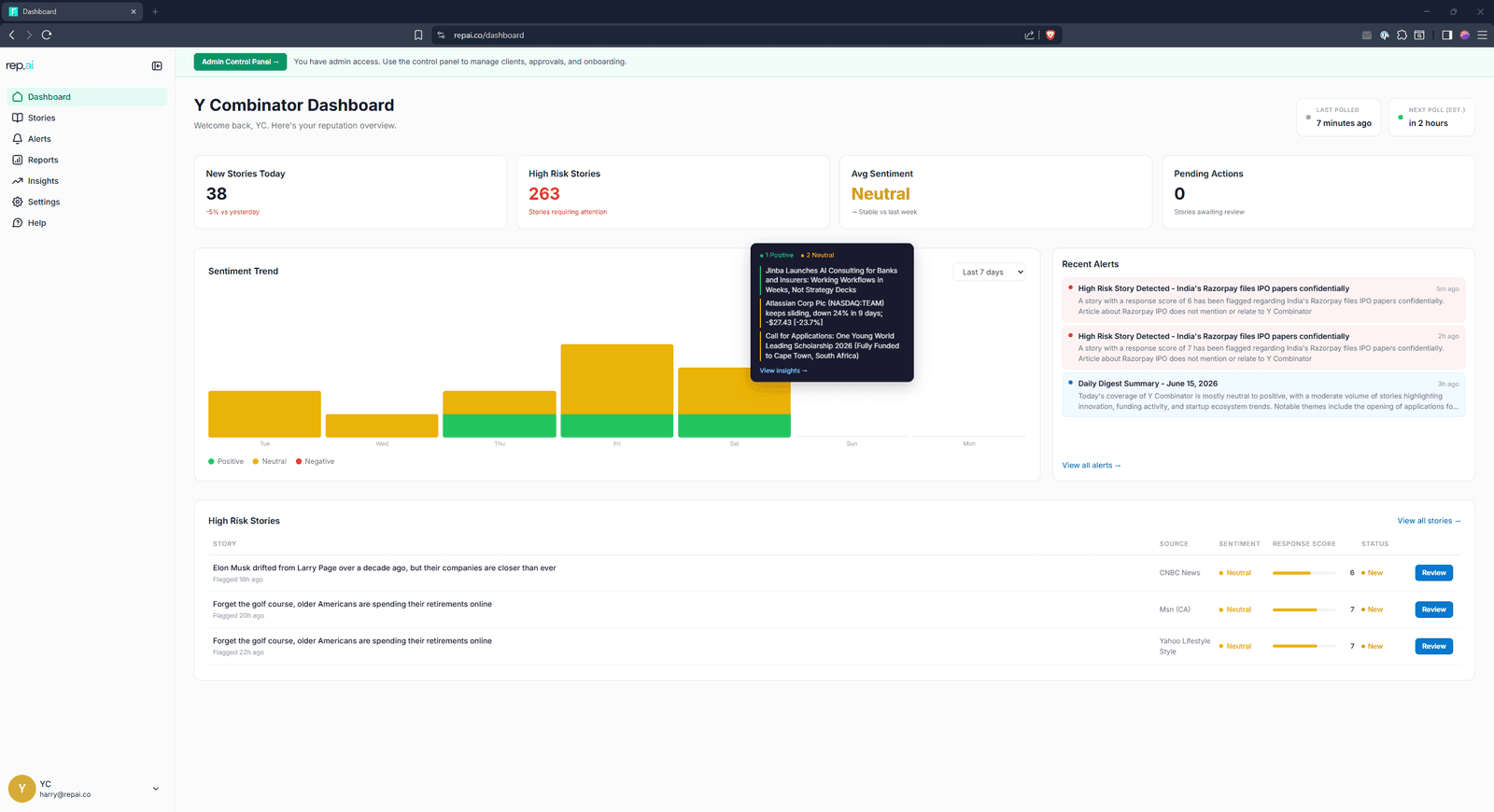 RepAI — platform screenshot (demo data)
